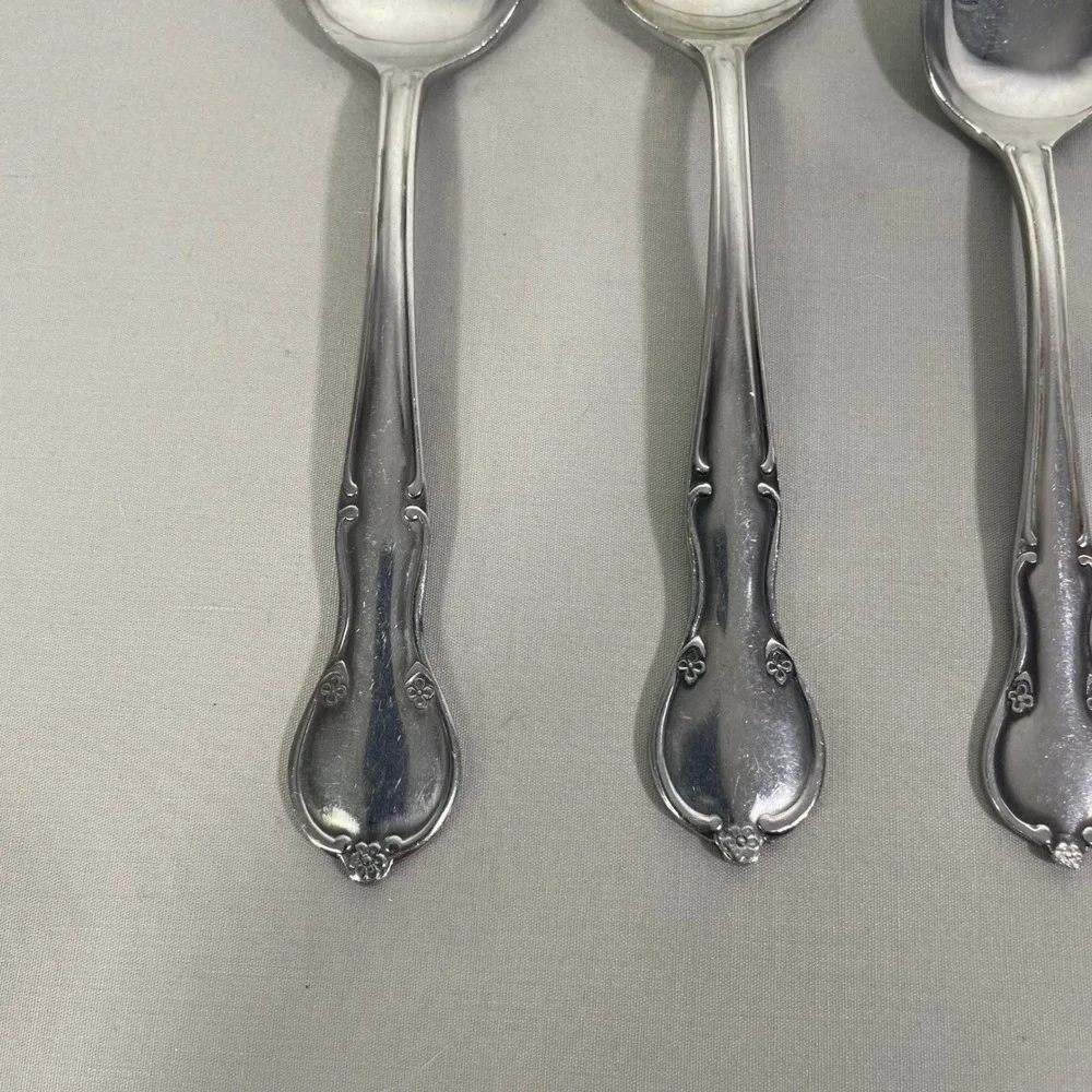 Vtg Montgomery Ward Stainless Spoons Flatware Floral Fiddle 2 Tsp 2 Soup Spoons‎